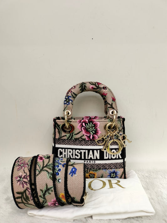 Lady Dior Mini D Lite Embroidered Canvas Mille Fleurs GHW 2023