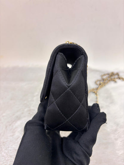 Chanel Mini Flap Satin Camellia Black GHW #21