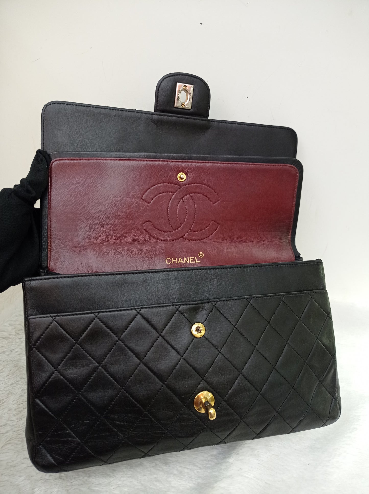 Chanel Medium Lamb Black Vintage GHW DF #0