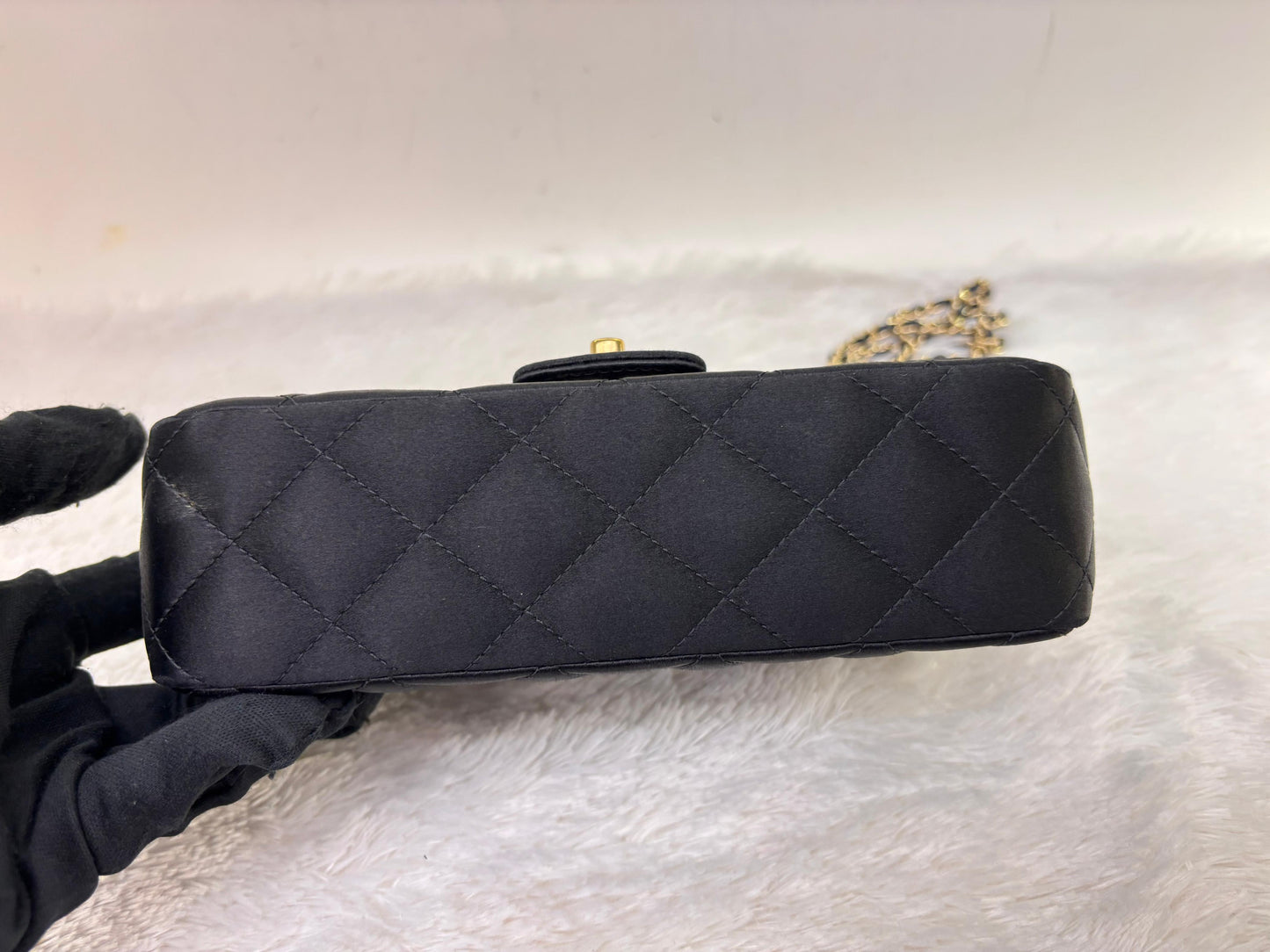 Chanel Mini Flap Satin Camellia Black GHW #21