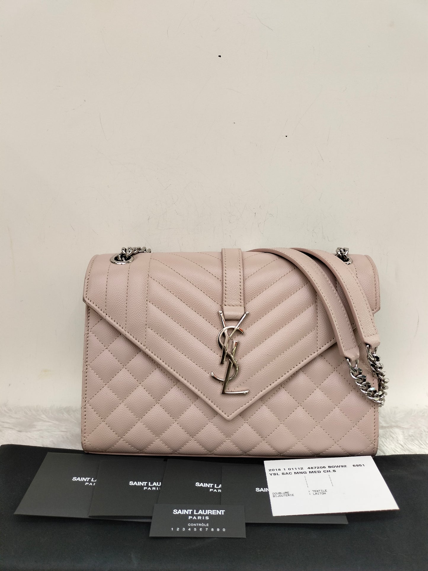 YsL Envelope Medium Grained Marble Pink SHW 2018