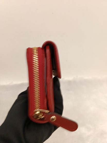 Gucci Bifold Wallet Zip Around Micro Guccissima Red GHW