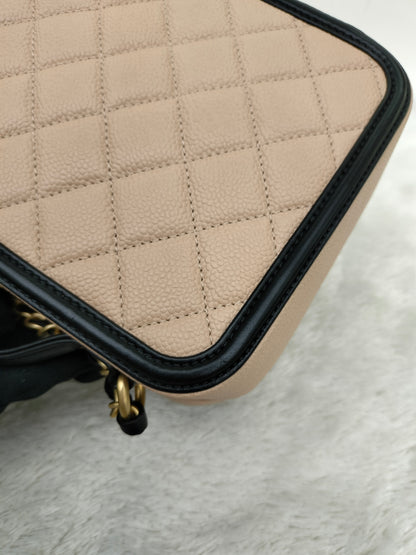 Chanel Filigree Vanity Case Medium Caviar Beige Black GHW #26