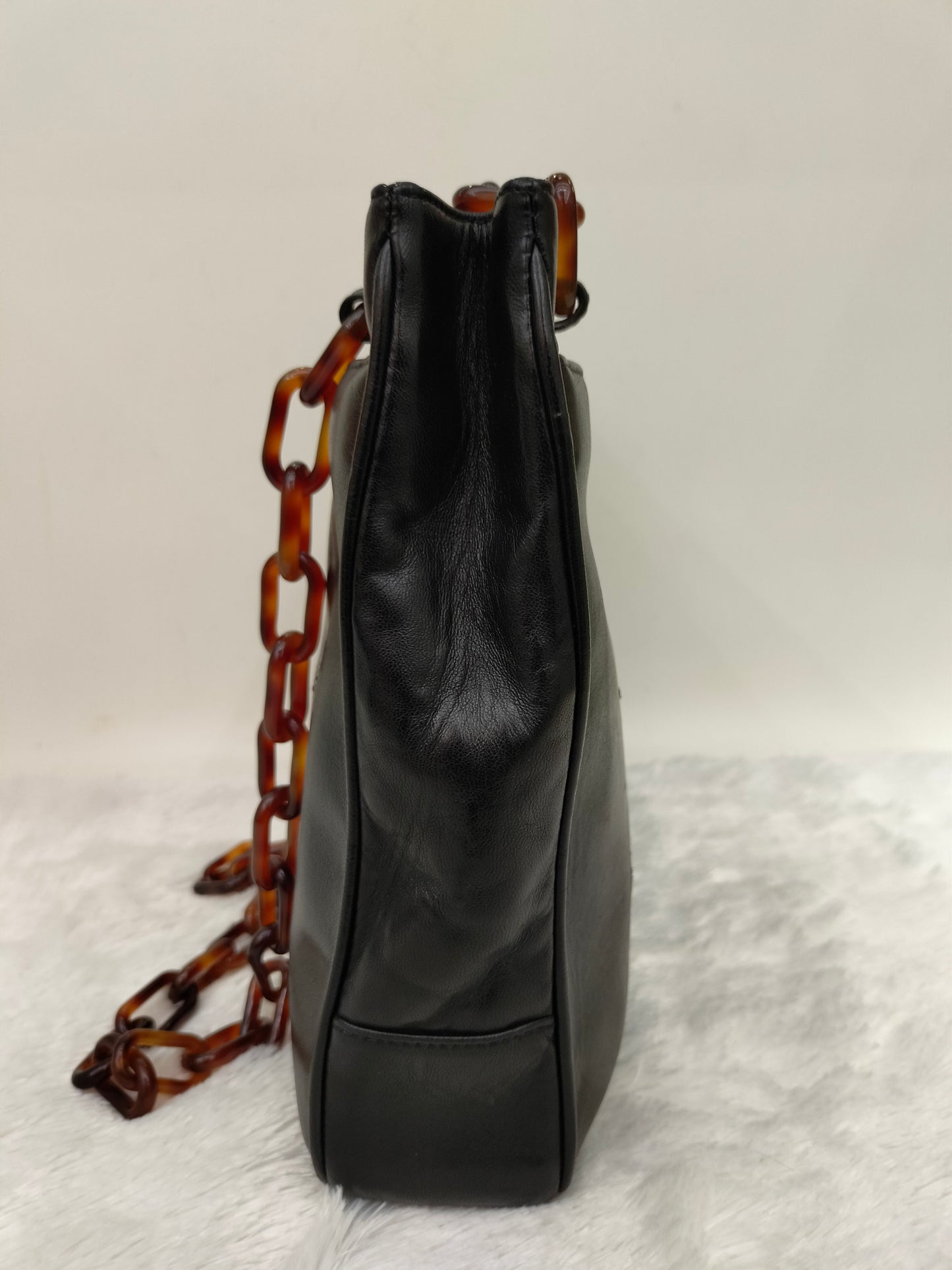 Chanel Tote Vintage Lamb Black Tortoise Chain #3