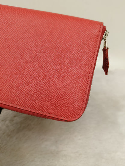 Hermes Azap Long Round Zip Wallet Epsom Orange Poppy PHW #T