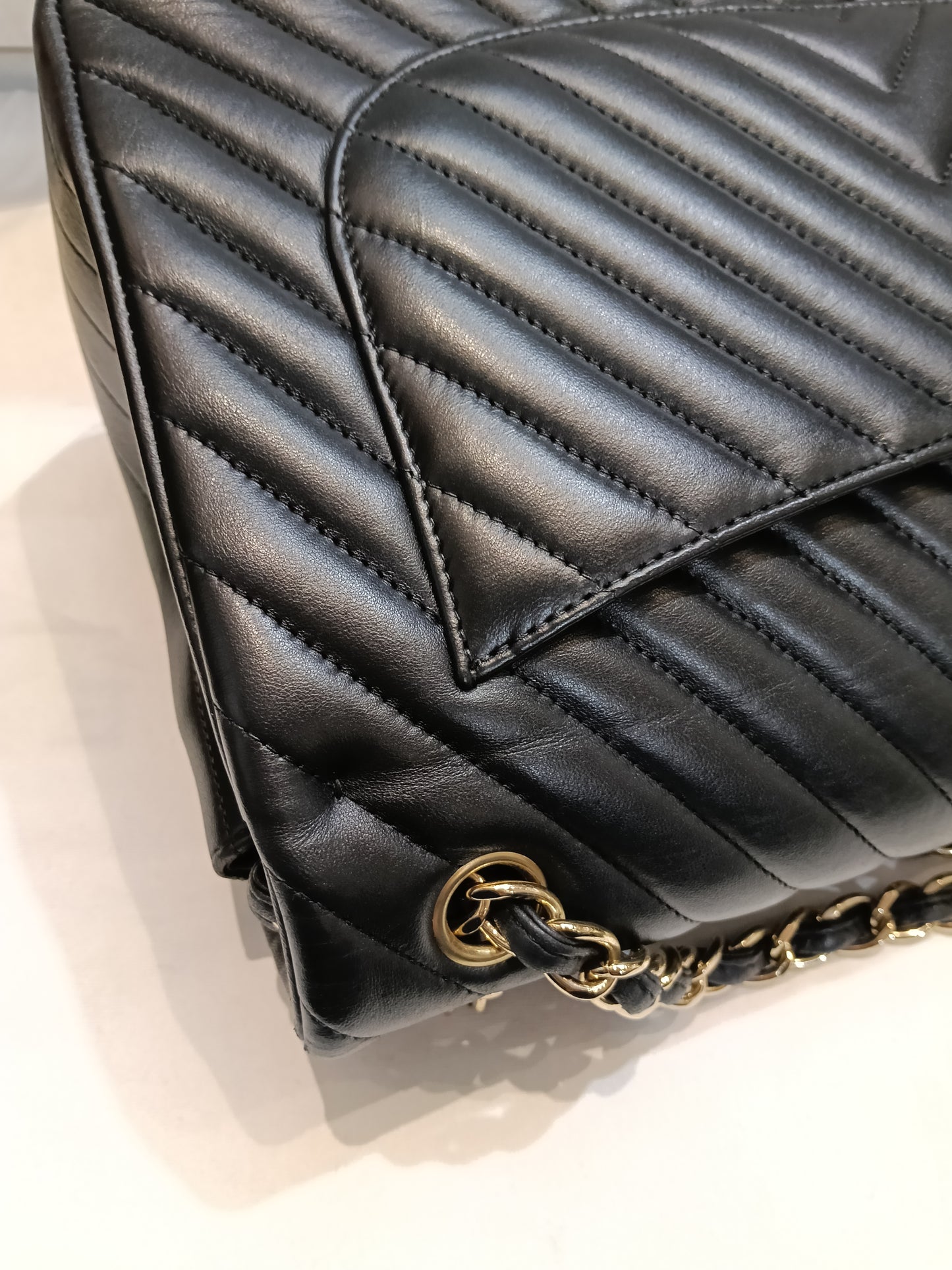Chanel Jumbo Chevron Lamb Black GHW DF #27