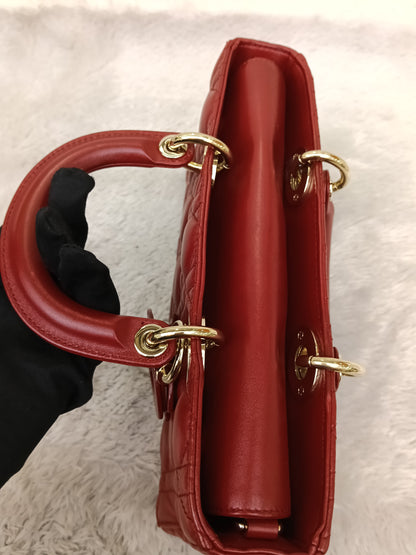 Dior Lady D'Joy Medium Lamb Red GHW 2016