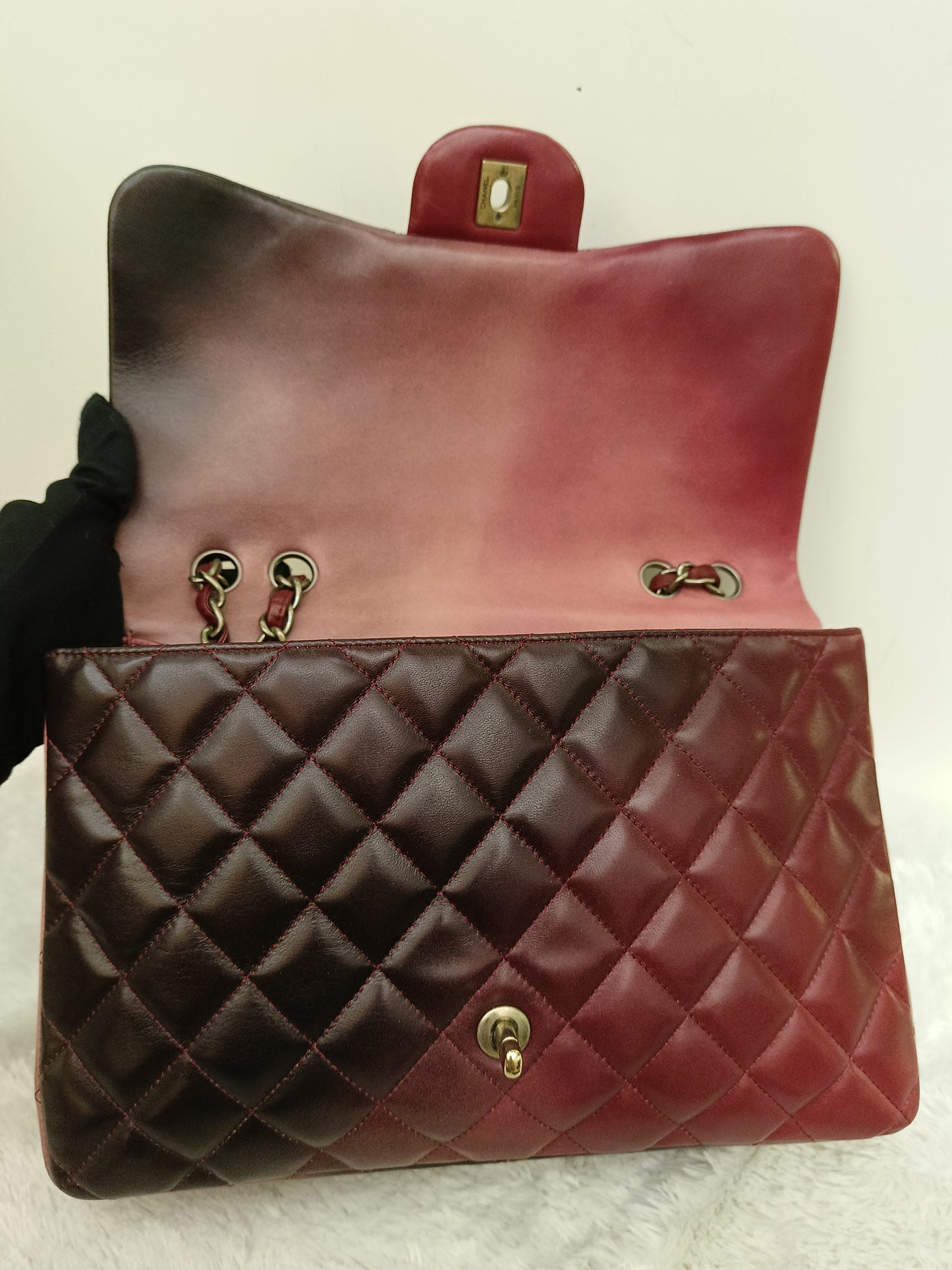 Chanel Jumbo Lamb Bordeaux Dark Red Ombre Pink RGHW SF #13