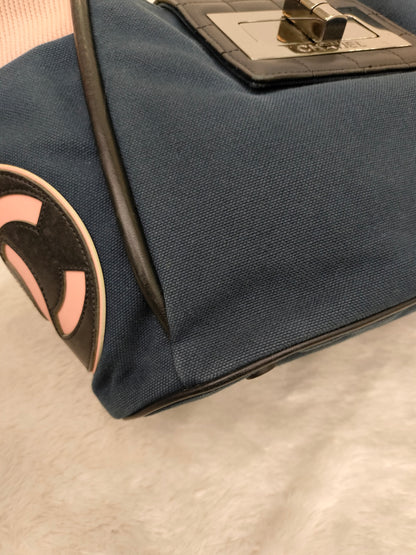 Chanel Mademoiselle Cruise Reissue Tote Canvas Blue White Black SHW #9