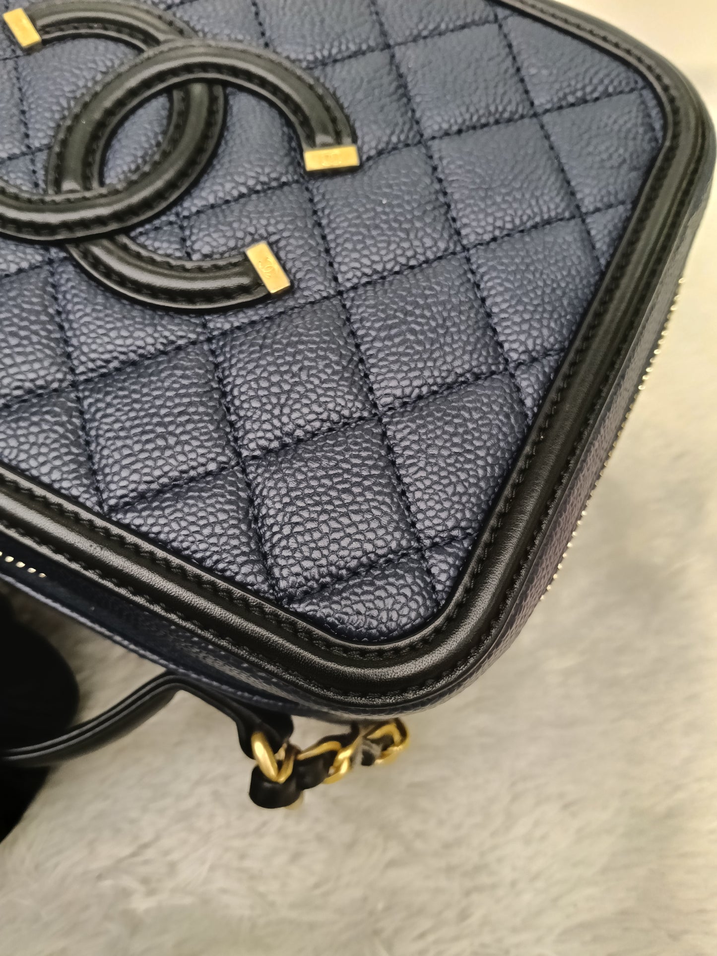 Chanel Filigree Vanity Case Medium Caviar Blue Black GHW #26