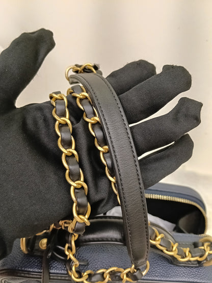 Chanel Filigree Vanity Case Medium Caviar Blue Black GHW #26