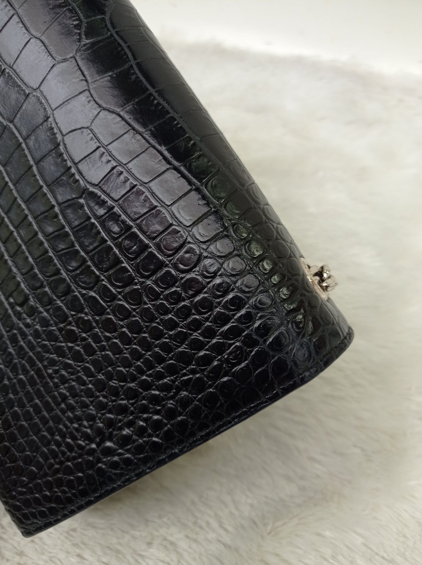 YsL Kate Tassel Medium Croco Embossed Black SHW 2018