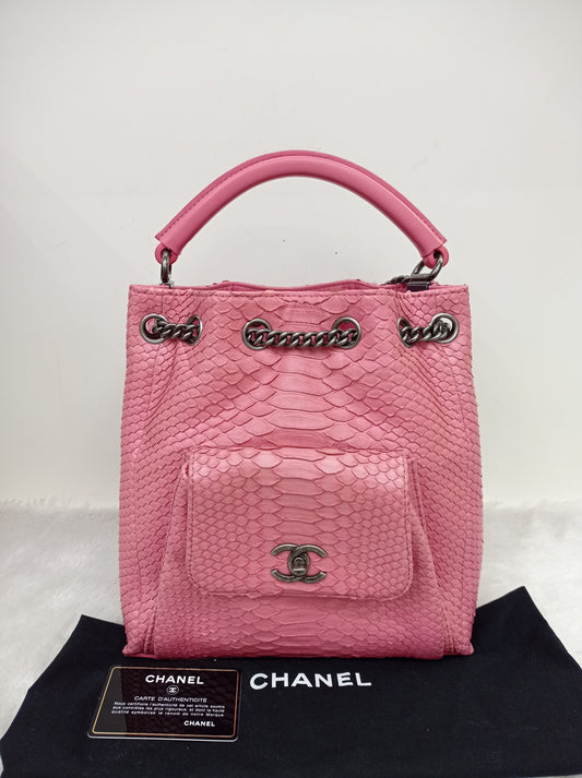 Chanel Urban Luxury Drawstring Backpack Python Pink RHW #22