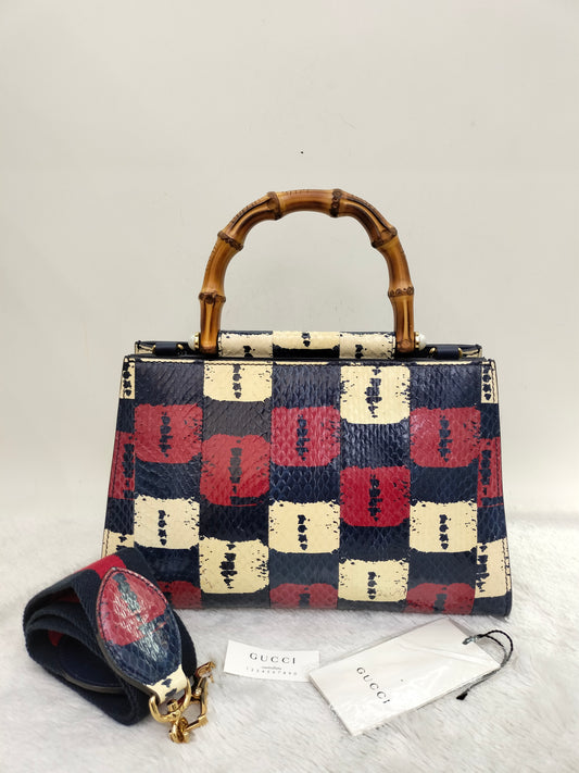 Gucci Nymphaea Top Handle Multicolour Snake Skin Handle Bamboo GHW