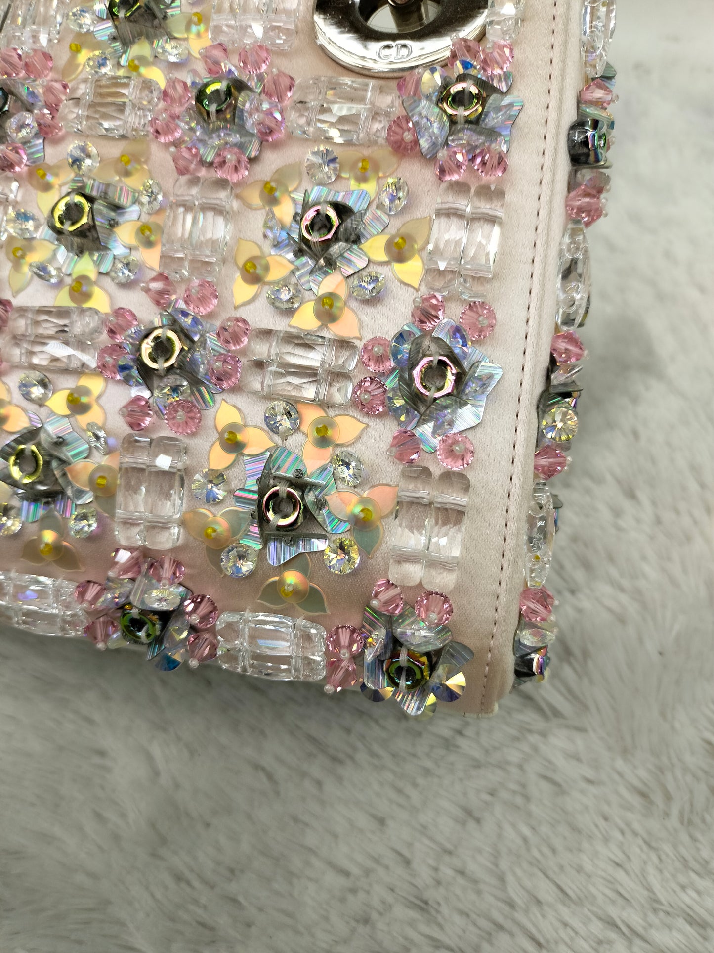 Lady Dior Mini Cannage Crystal Satin Pink Handle Python SHW 2016