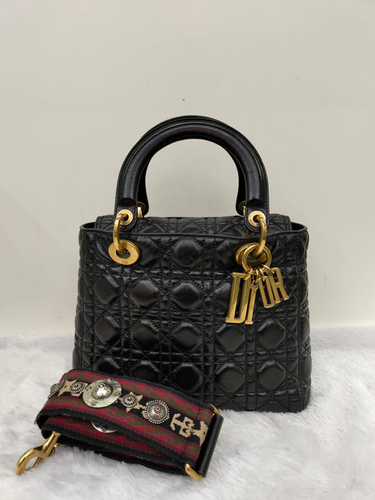 Lady Dior Medium Calfskin Cannage Black GHW 2018