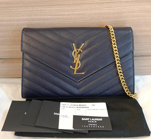 YsL WOC 22 Matelasse Monogramme Grained Navy GHW 2015