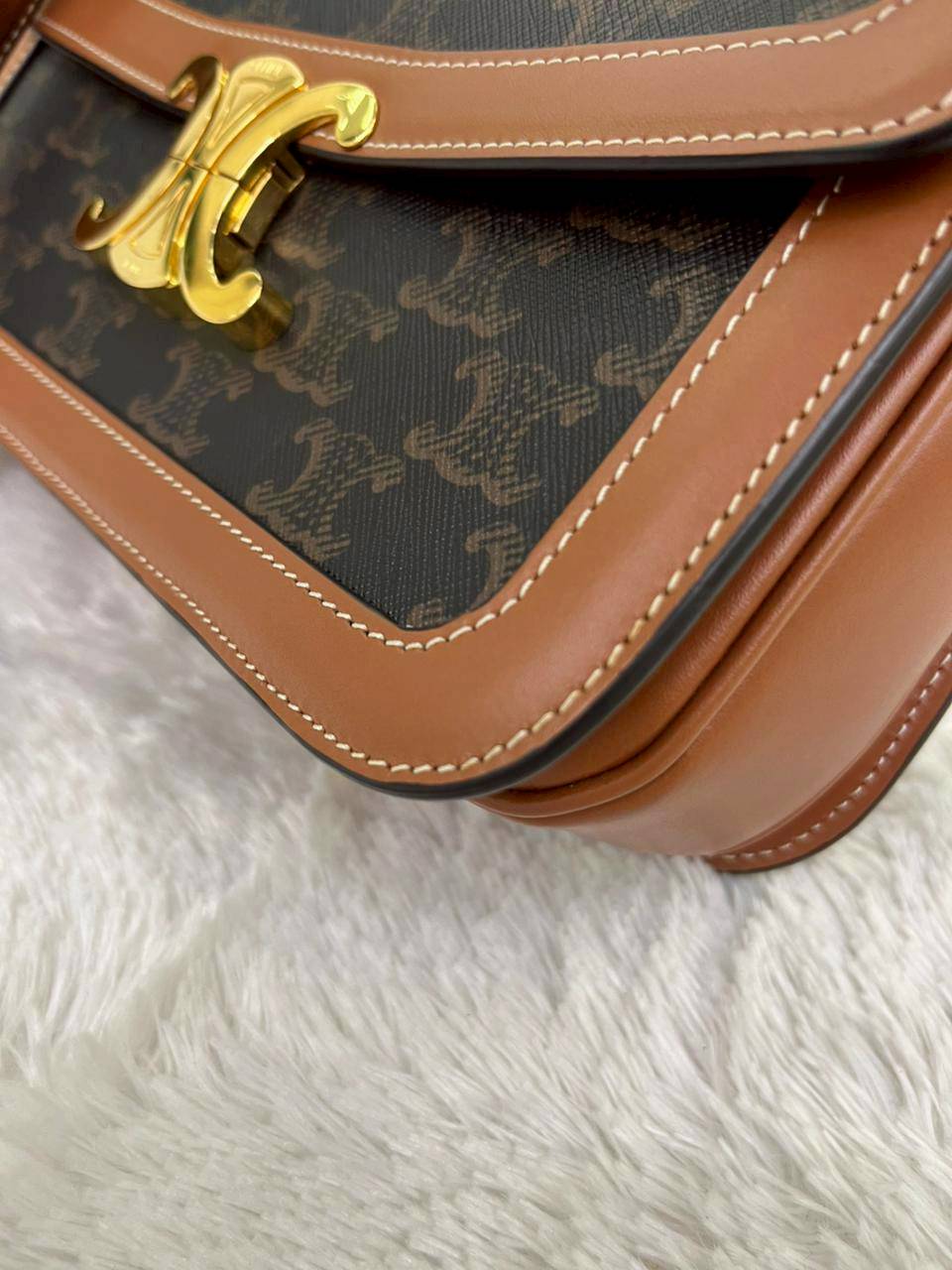 Celine Triomphe Teen Canvas Calfskin Tan Black GHW 2021