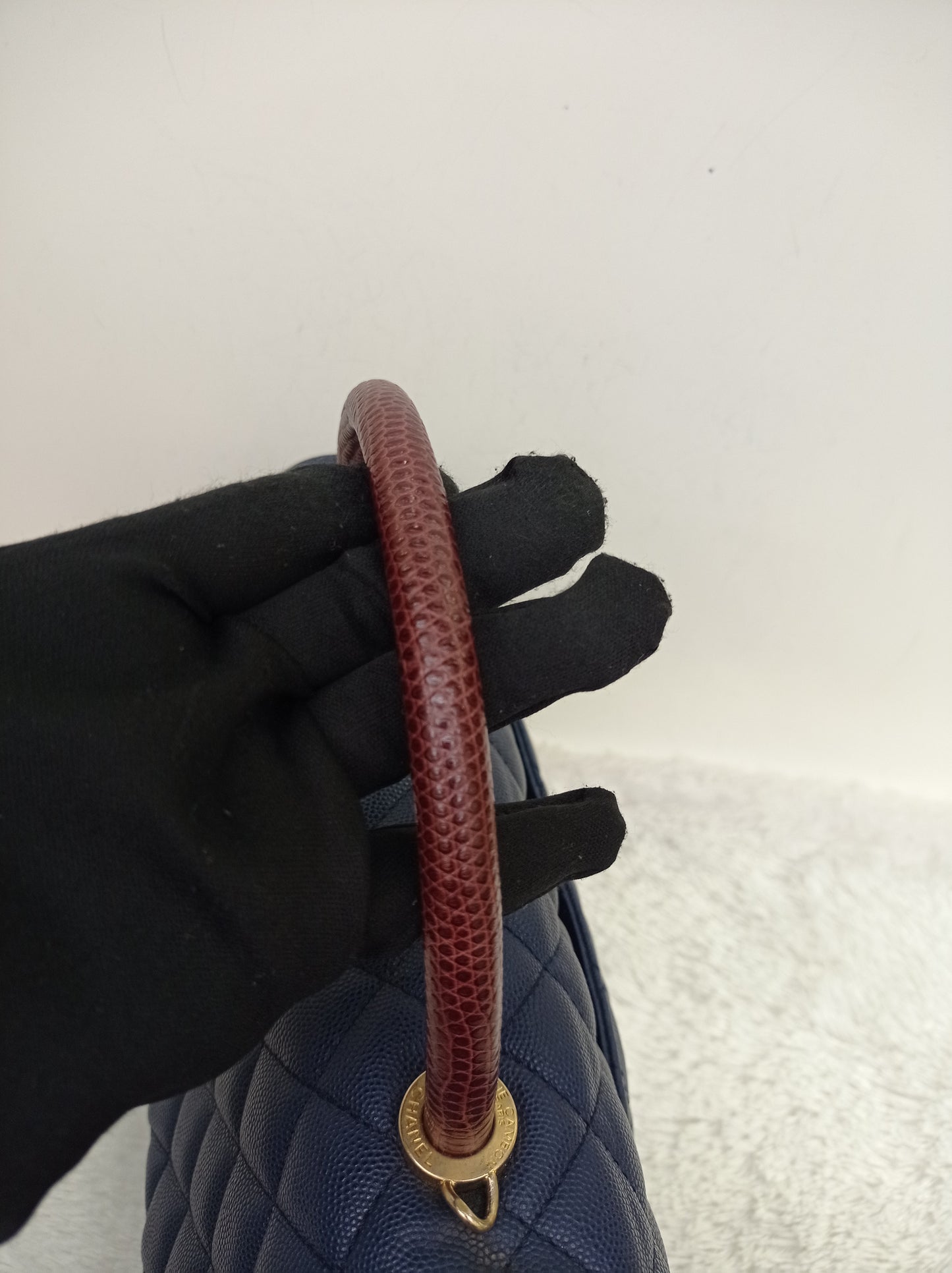 Chanel Coco Handle Medium Caviar Blue Handle Lizard GHW #24