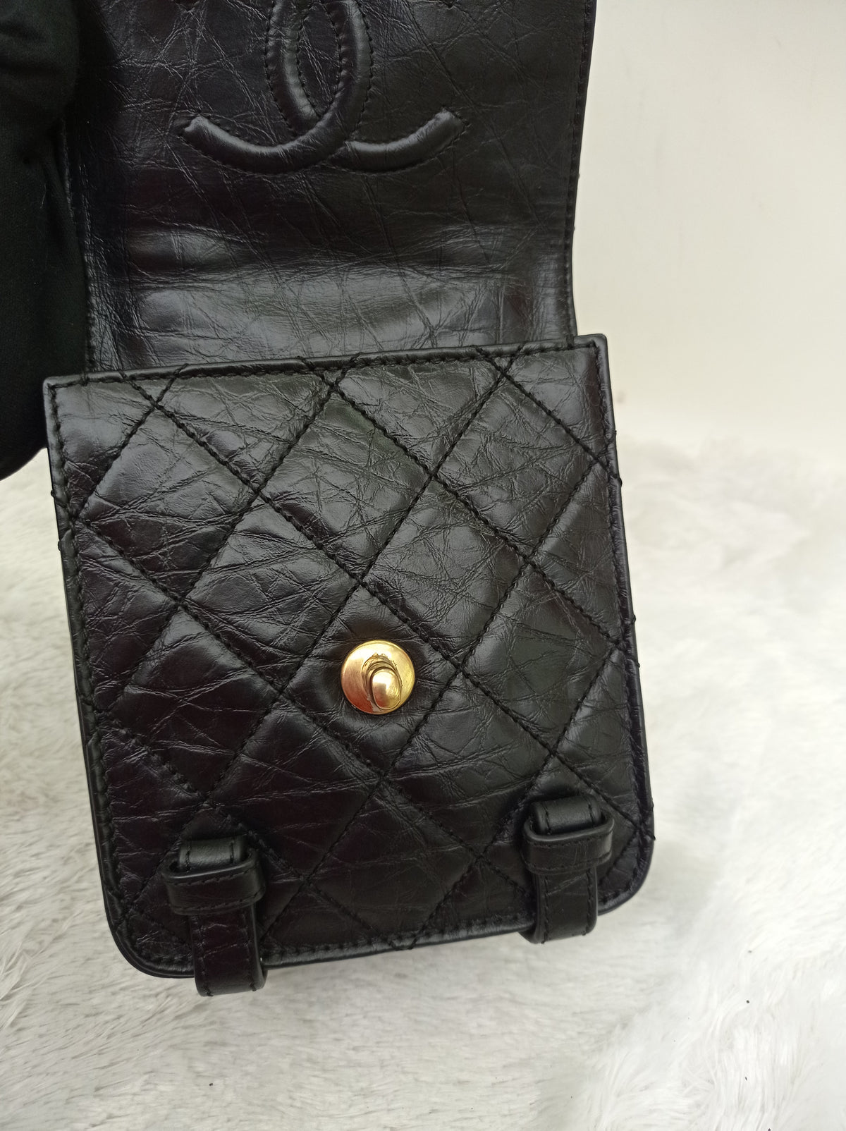 Chanel City School Flap Mini Messenger Calfskin Black GHW (CHIP)