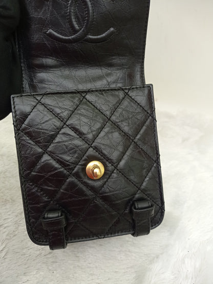 Chanel City School Flap Mini Messenger Calfskin Black GHW (CHIP)