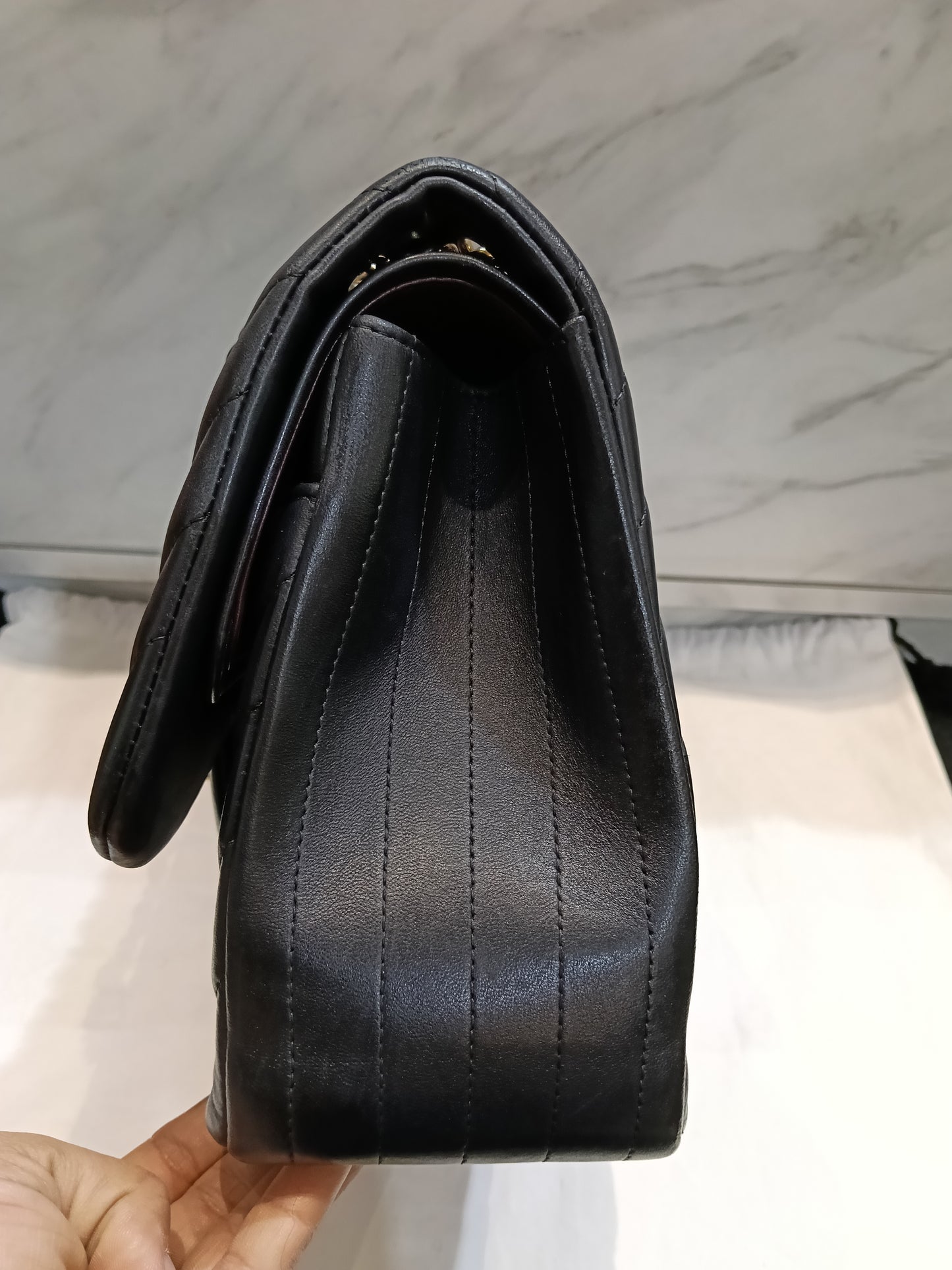 Chanel Jumbo Chevron Lamb Black GHW DF #27