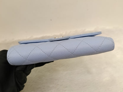 Chanel Trifold Wallet Caviar Light Blue LGHW (CHIP)