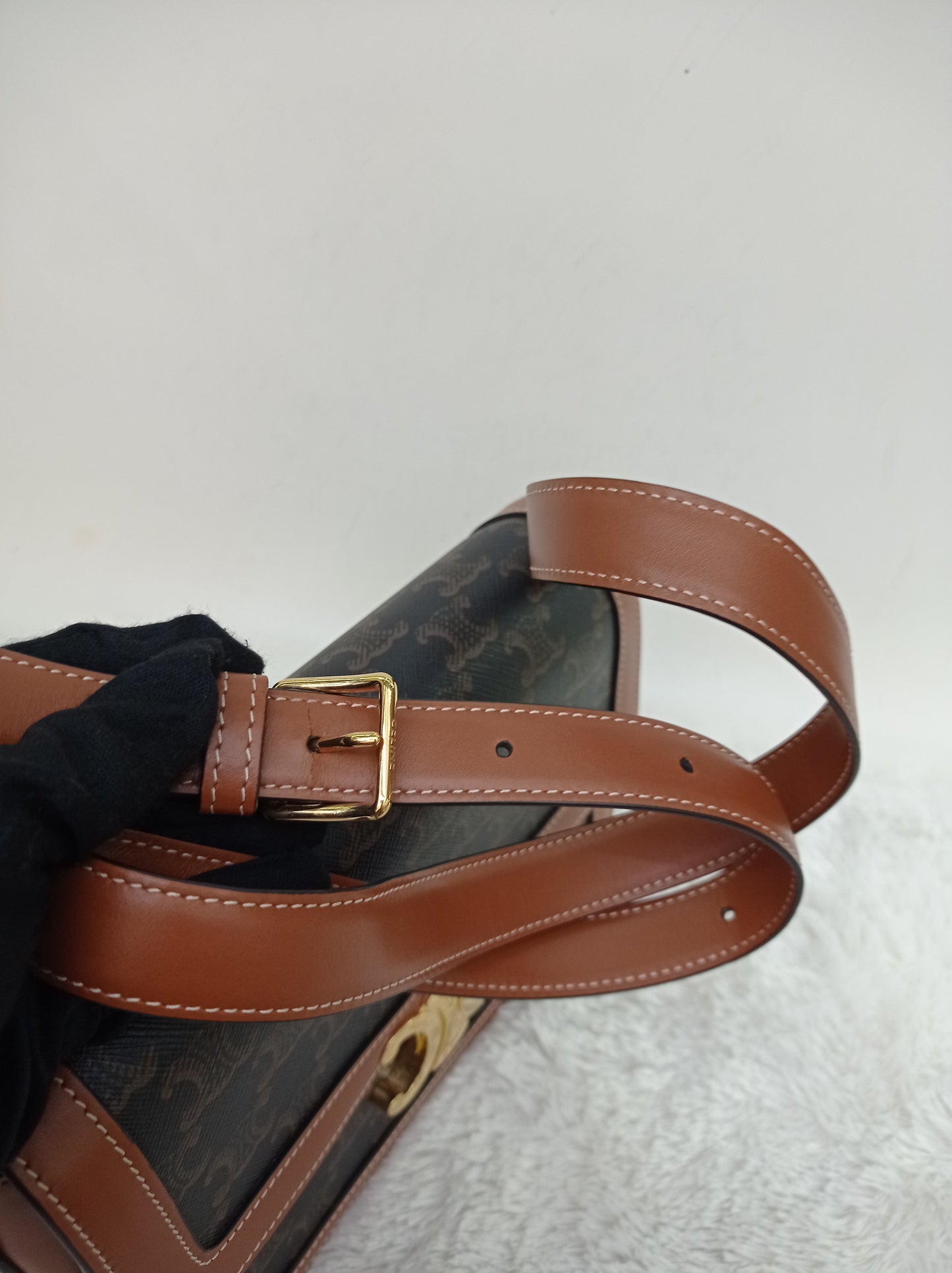 Celine Triomphe Medium Canvas Calfskin Border Tan GHW 2021