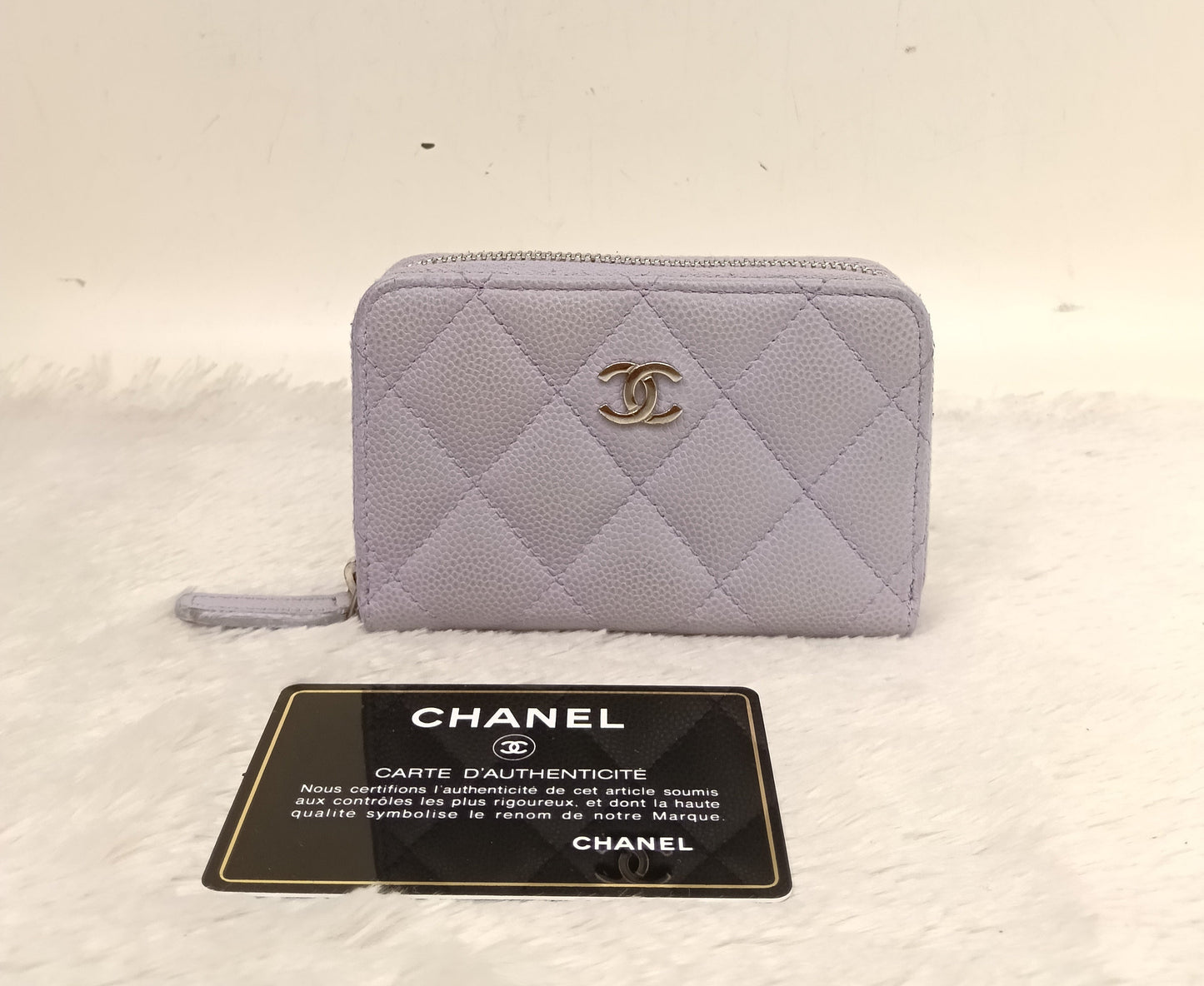 Chanel Zip Around Coin Wallet Purse Caviar Light Purple SHW #31