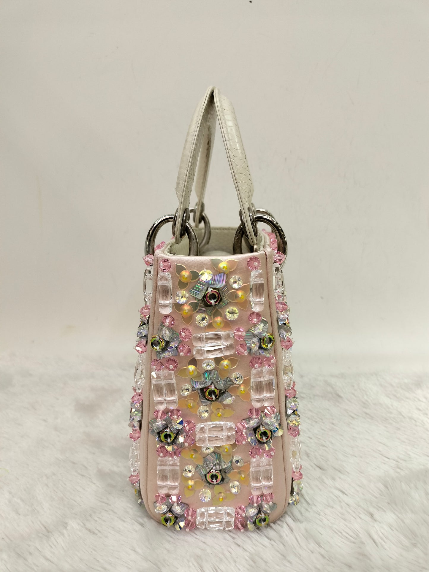 Lady Dior Mini Cannage Crystal Satin Pink Handle Python SHW 2016