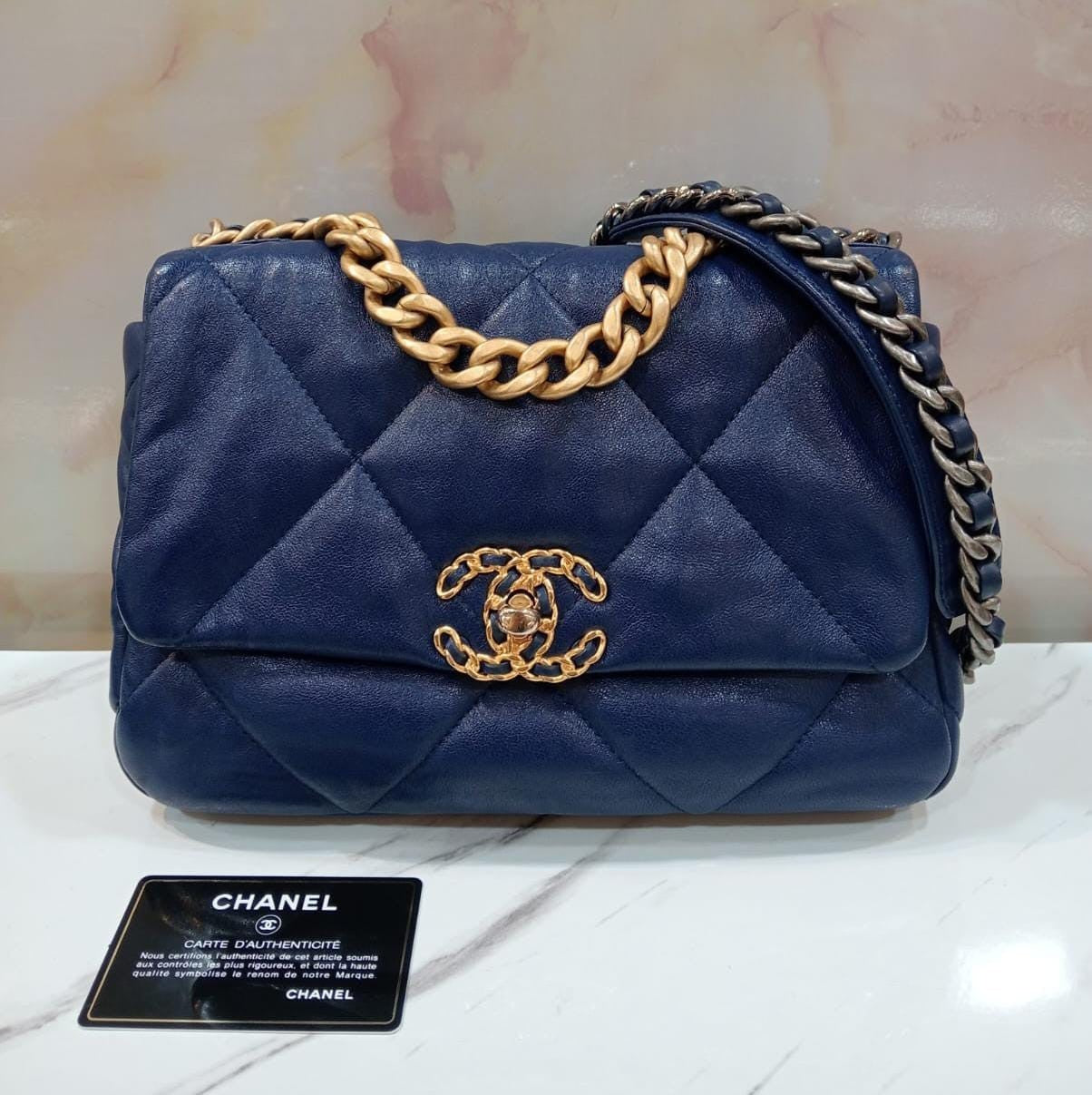 Chanel C19 Small Calfskin Blue GHW #29