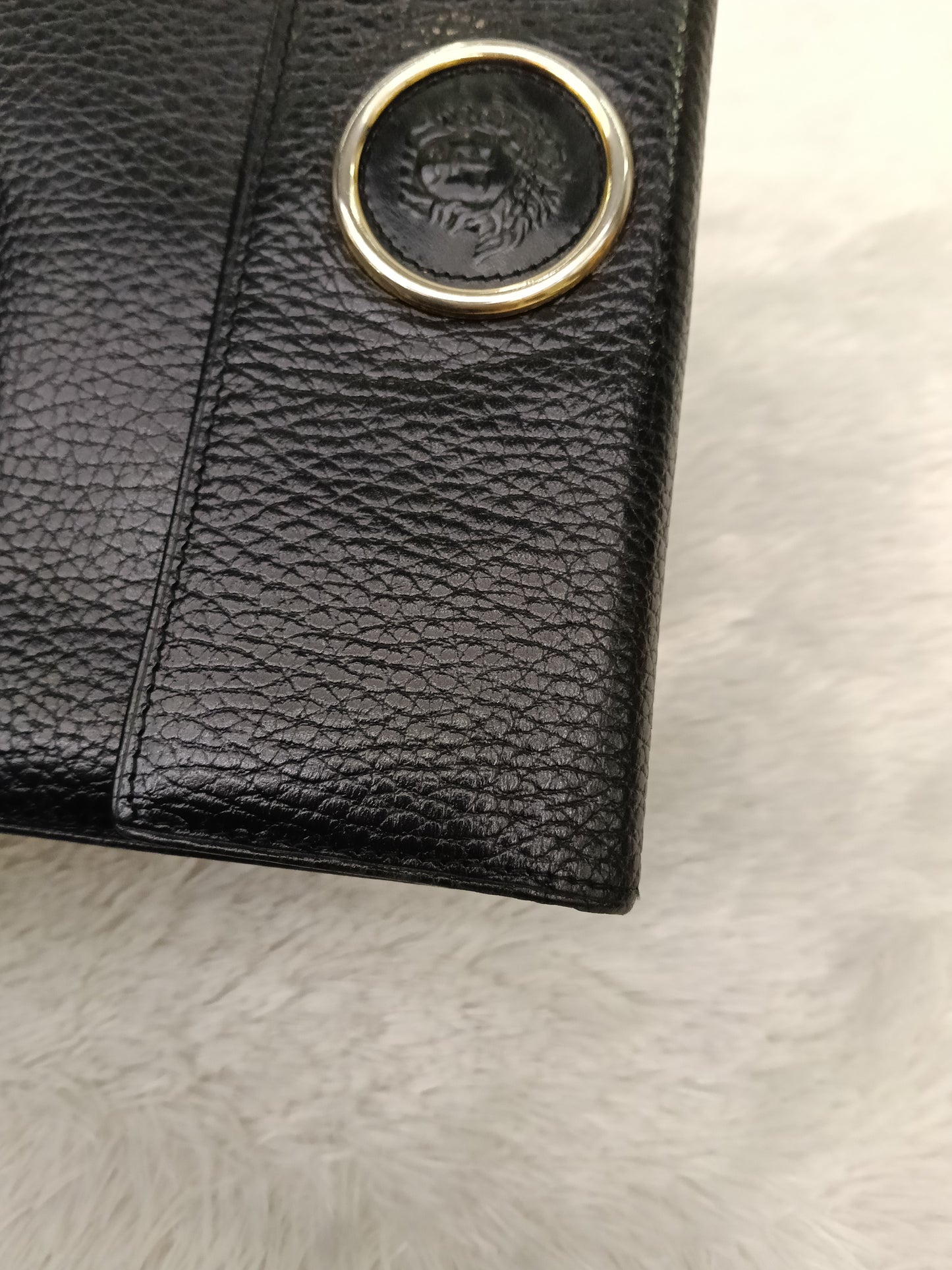 Gianni Versace Medusa Trifold Wallet Grained Black GHW