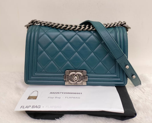Chanel Boy 25 Lamb Turquoise RHW #19