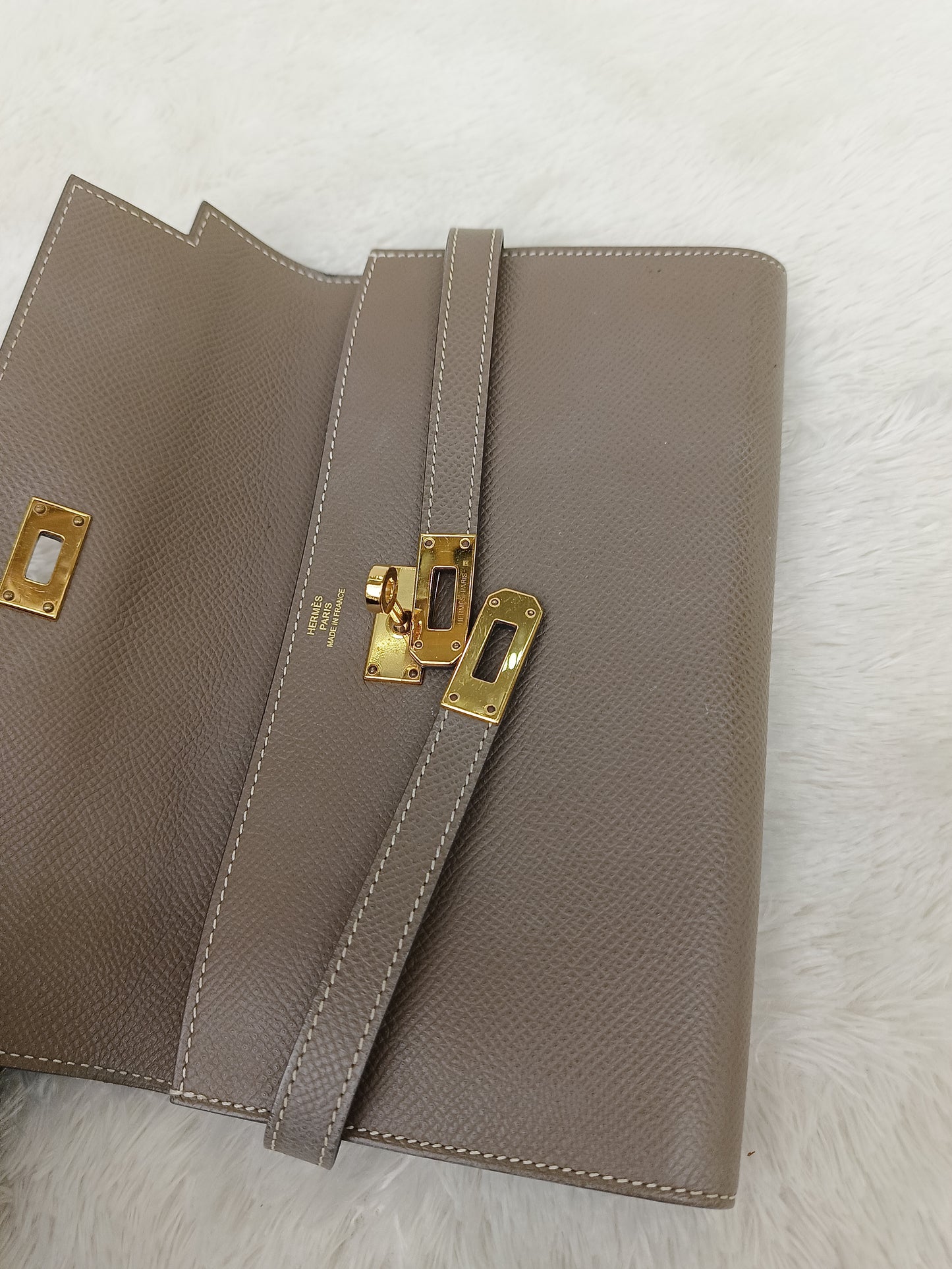 Hermes Kelly Wallet Epsom Etoupe GHW #D