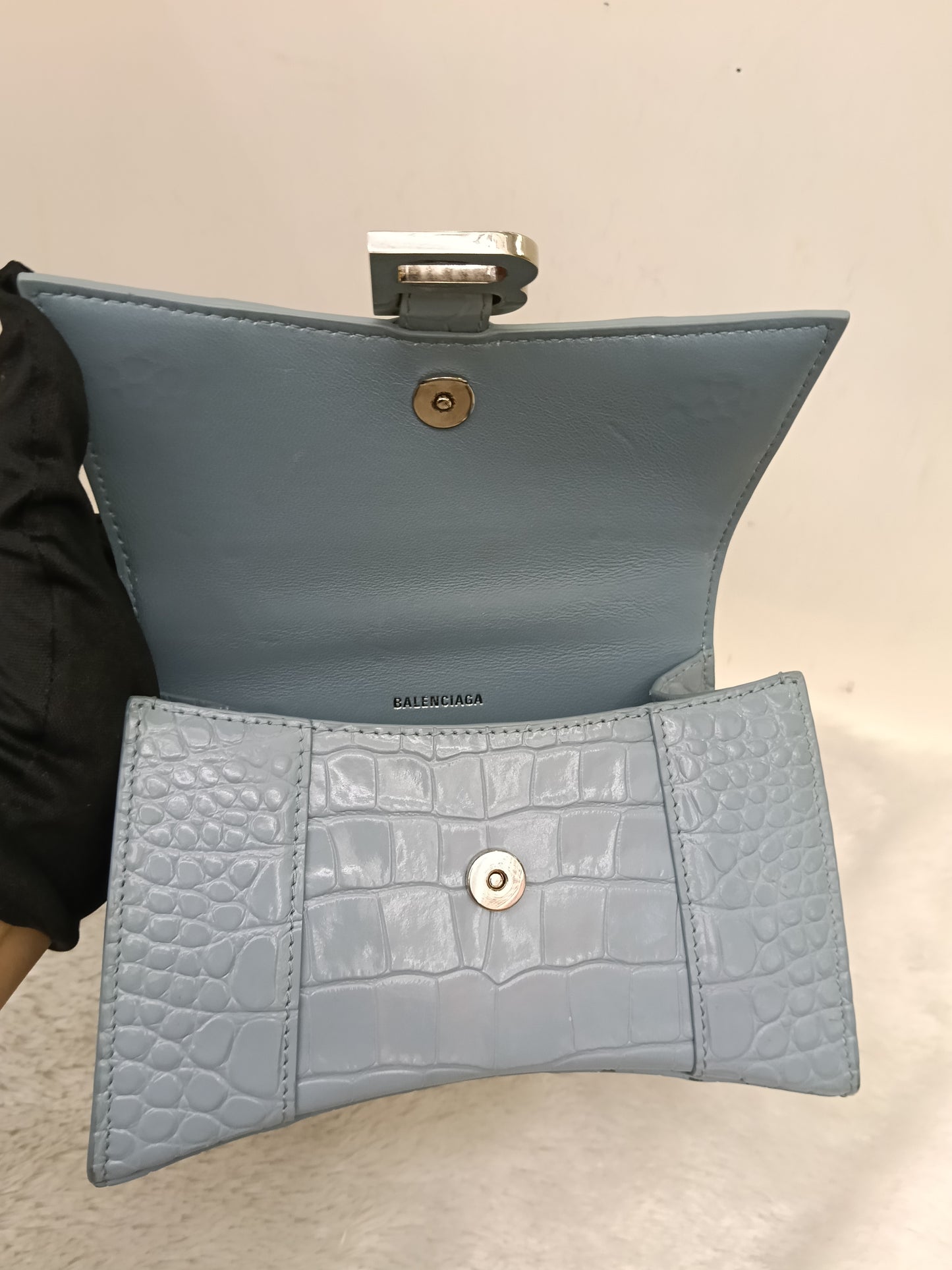 Balenciaga Hourglass XS Top Handle Croco Blue Grey SHW 2021