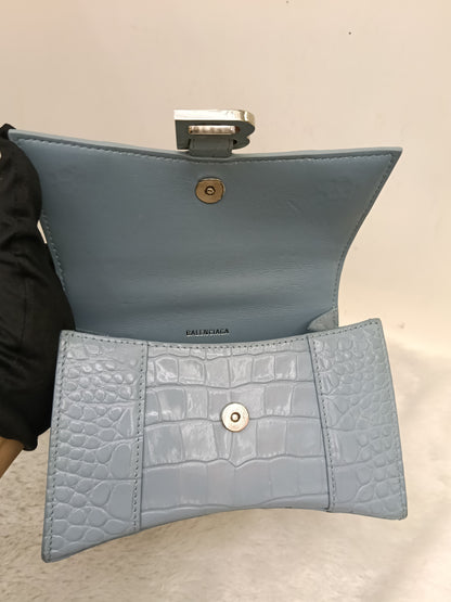 Balenciaga Hourglass XS Top Handle Croco Blue Grey SHW 2021