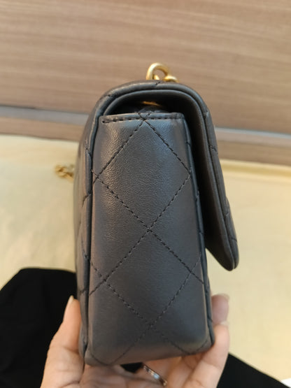 Chanel Seasonal Mini Flap Crush on Chain Calfskin Grey GHW (CHIP)