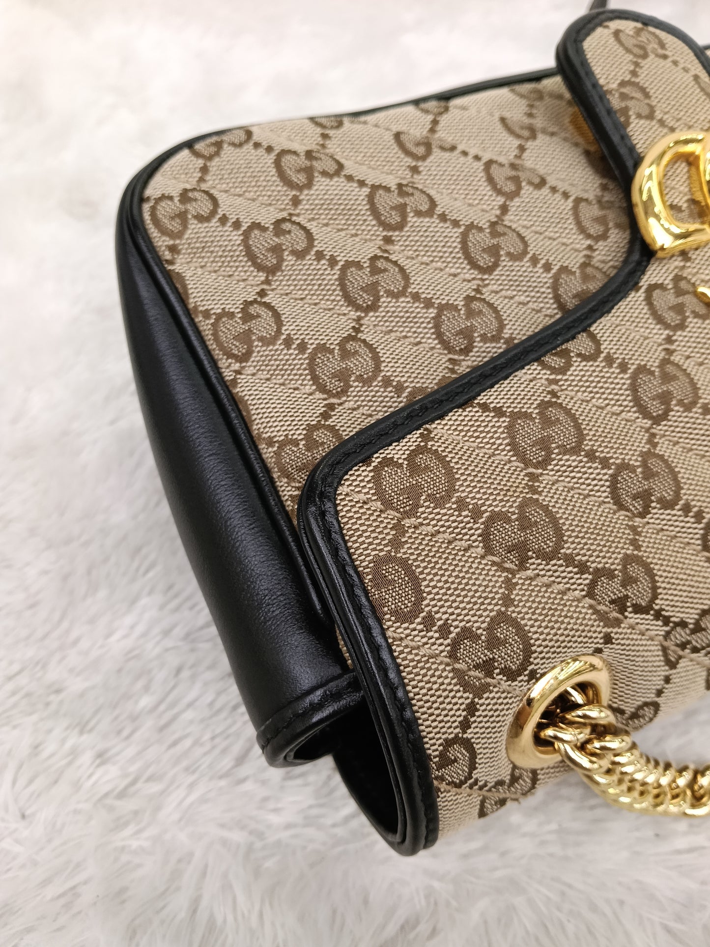 Gucci Marmont Small Canvas Beige Black GHW