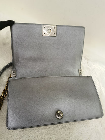 Chanel Boy 25 Calfskin Silver RGHW #19