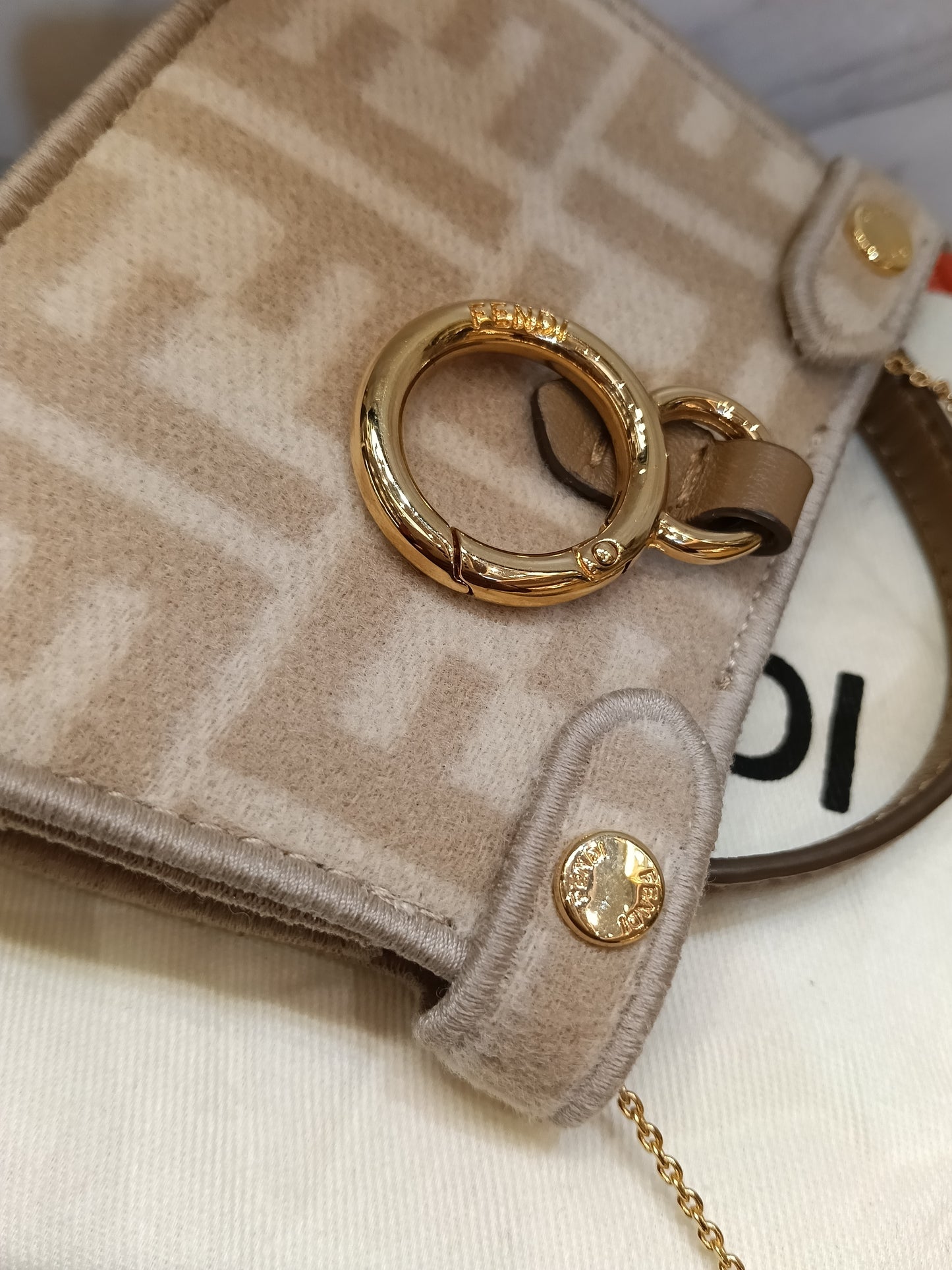Fendi Peekaboo Nano Charm Embroidered FF Wool Beige Pink GHW