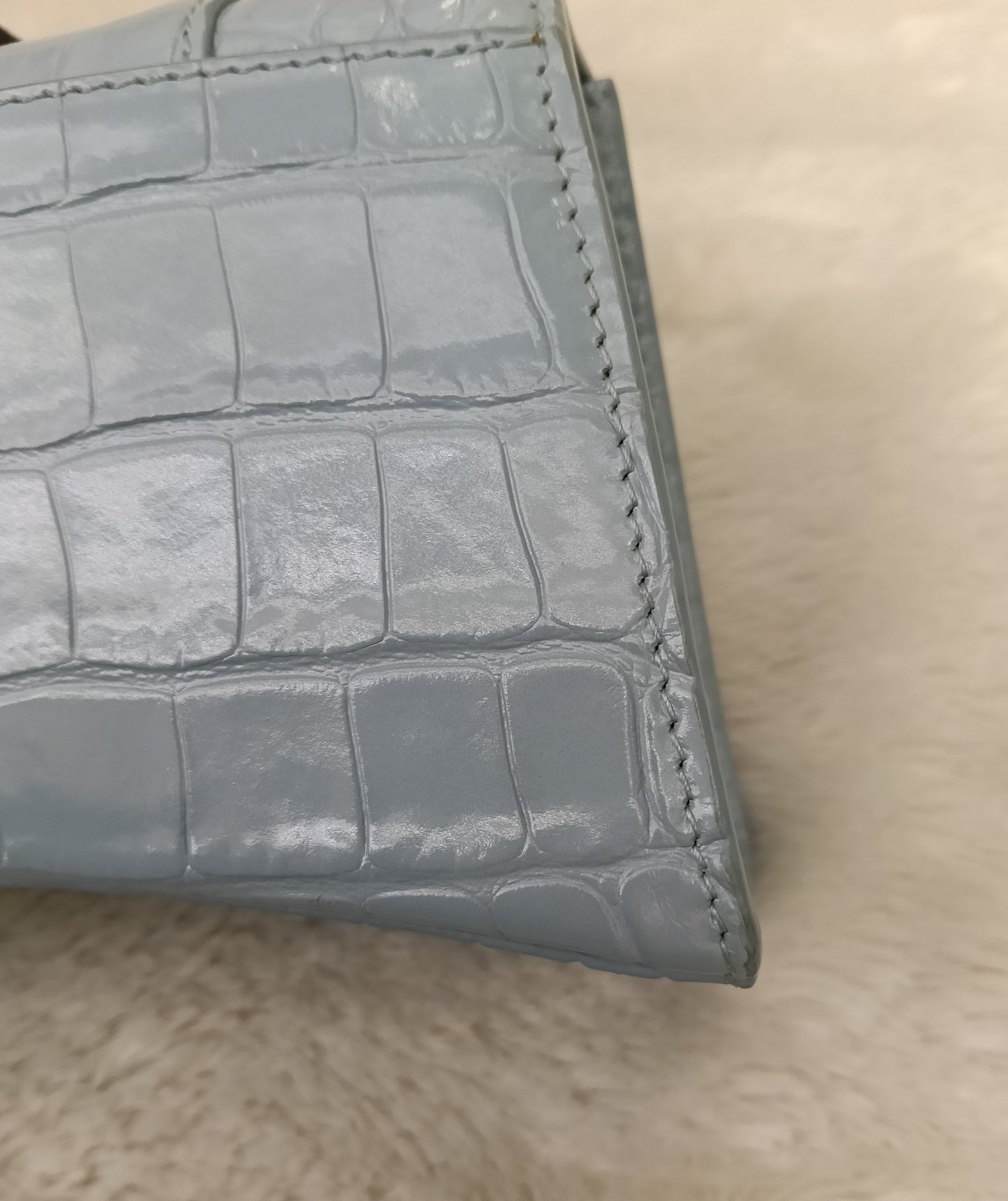Balenciaga Hourglass XS Top Handle Croco Blue Grey SHW 2021