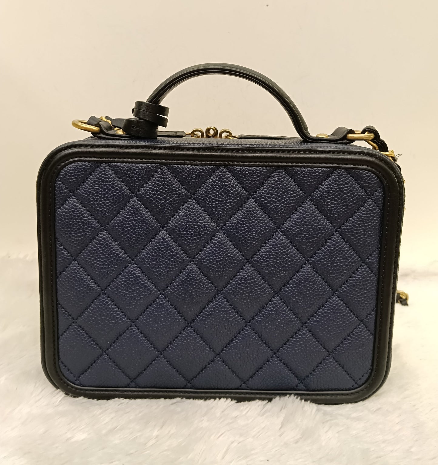 Chanel Filigree Vanity Case Medium Caviar Blue Black GHW #26