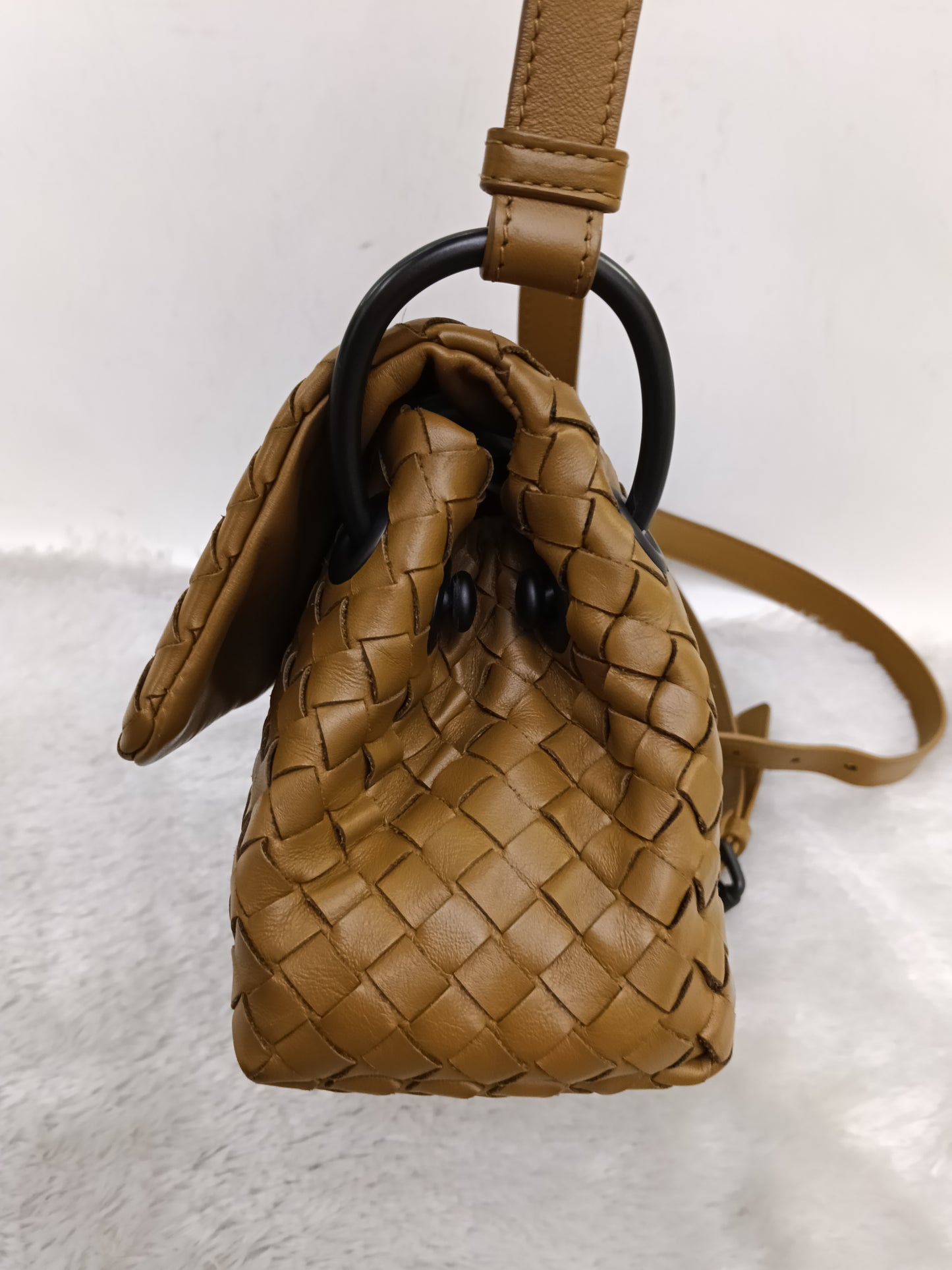 Bottega Veneta Nappa Intrecciato Flap Crossbody Camel RHW