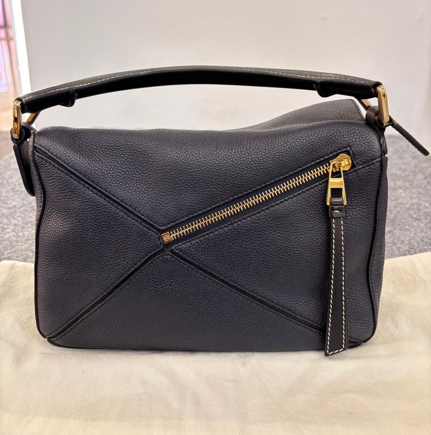 Loewe Puzzle Small Grained Navy Black GHW 2018