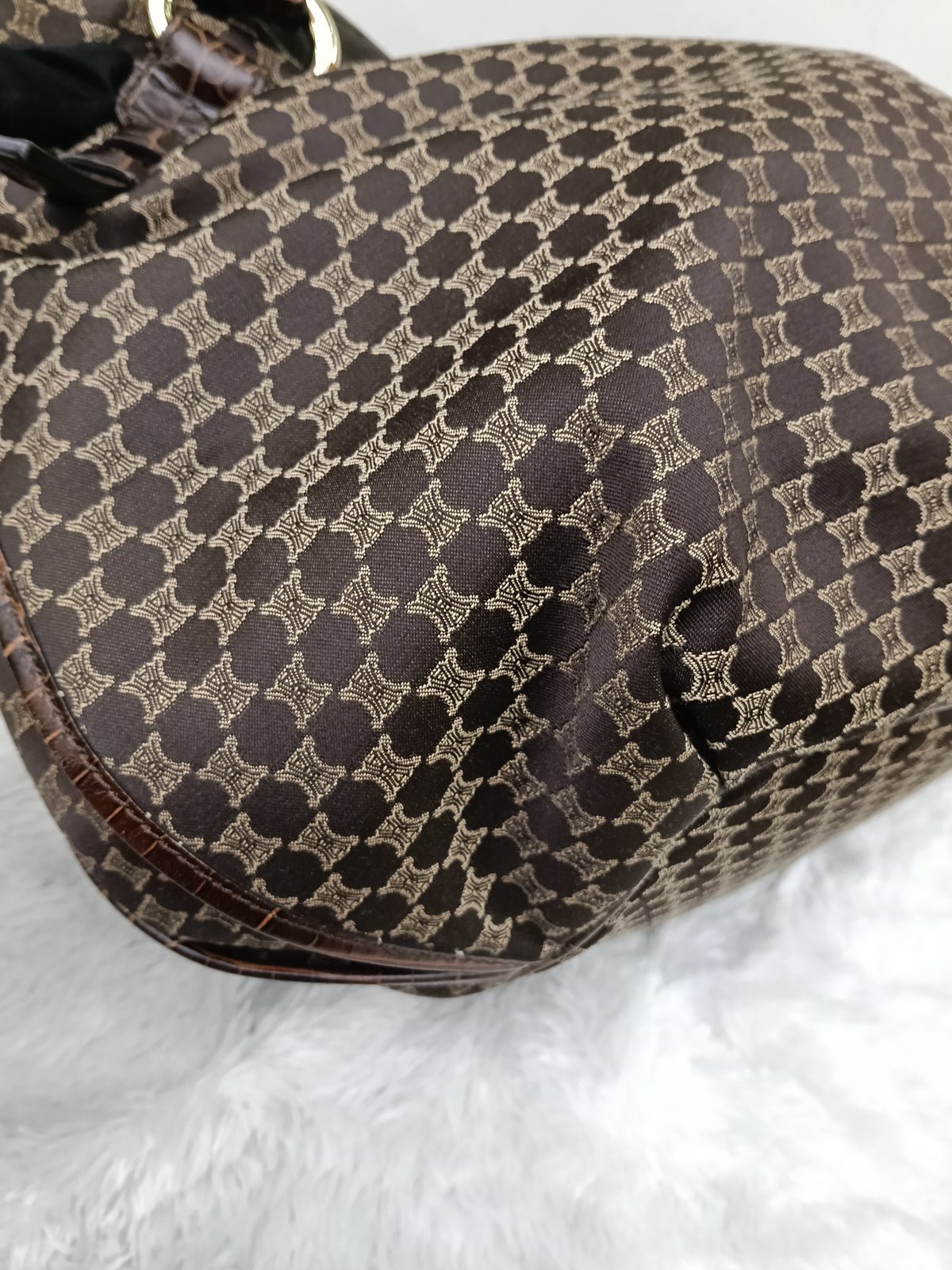 Celine Macadam Bittersweet Large Hobo Croco Embossed Chocolate SHW 2008