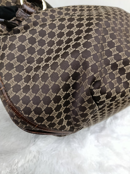 Celine Macadam Bittersweet Large Hobo Croco Embossed Chocolate SHW 2008