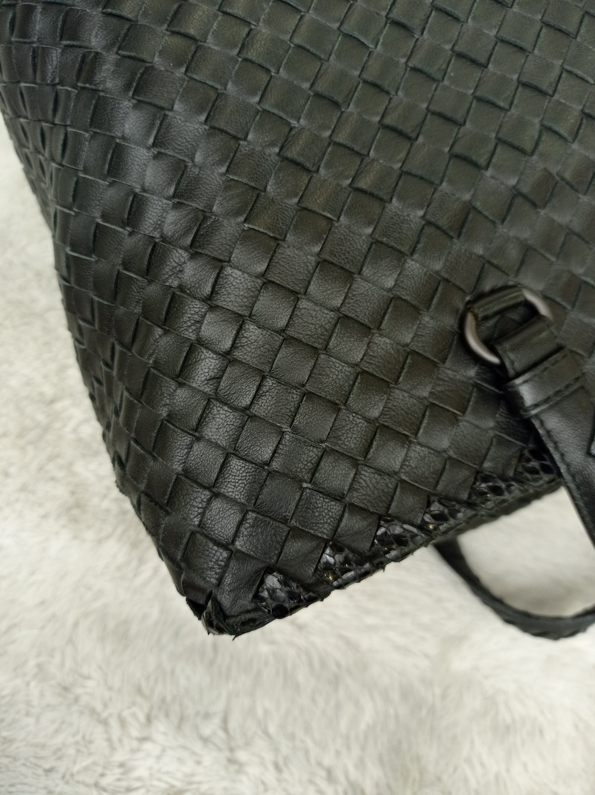Bottega Veneta Nappa Intrecciato Ayers Brick Tote Black Snake Skin RHW