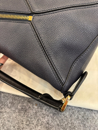 Loewe Puzzle Small Grained Navy Black GHW 2018