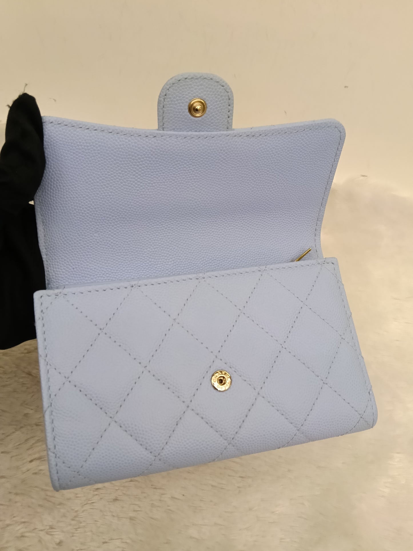 Chanel Trifold Wallet Caviar Light Blue LGHW (CHIP)