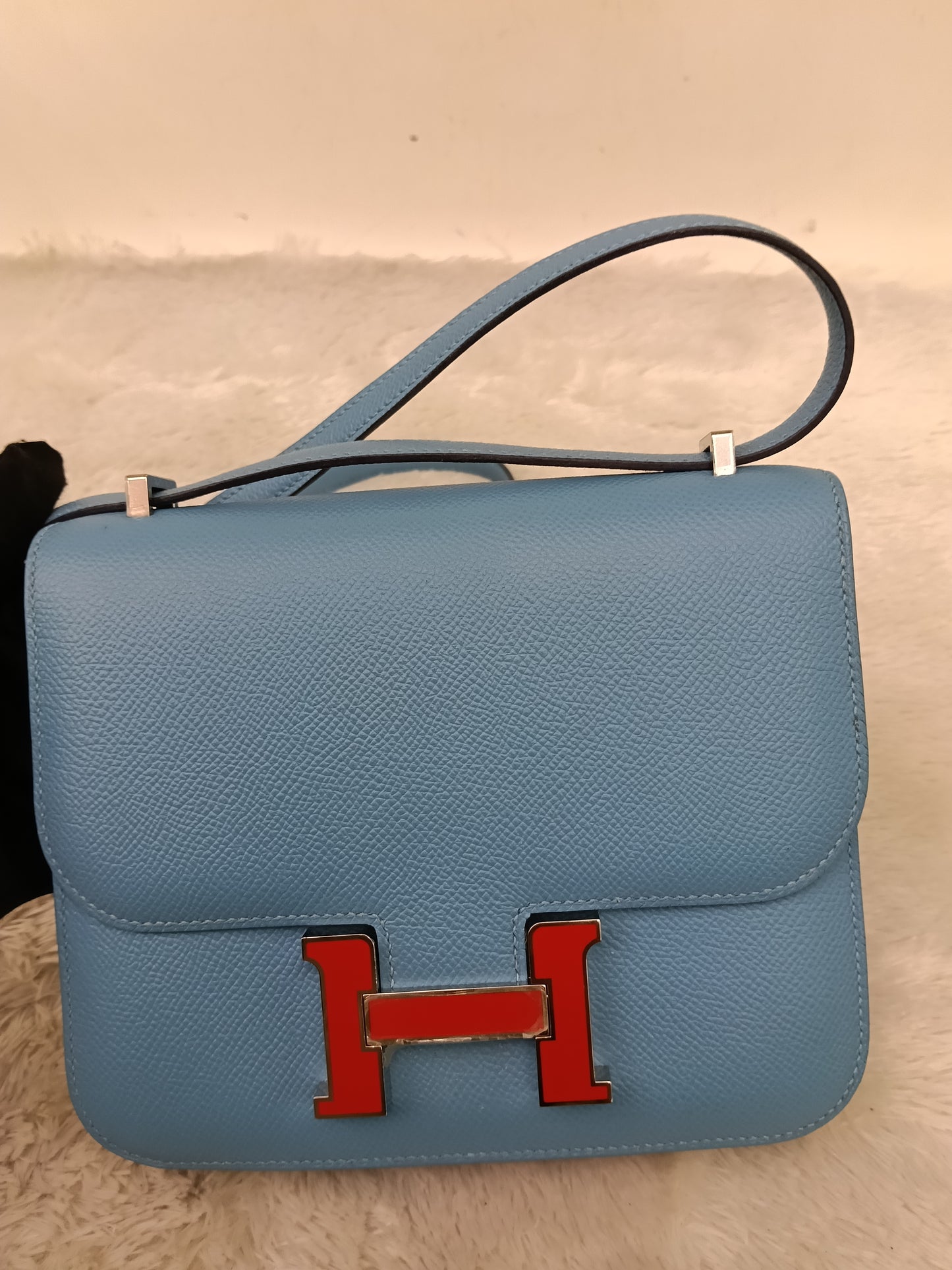Hermes Constance 18 Epsom Bleu De Nord Rouge De Coeur Enamel PHW #Y